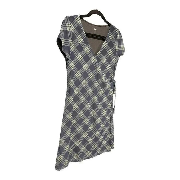 SO Juniors Womens Navy Green Plaid Short Sleeve Faux Wrap Mini Dress Sz Small - Picture 3 of 5